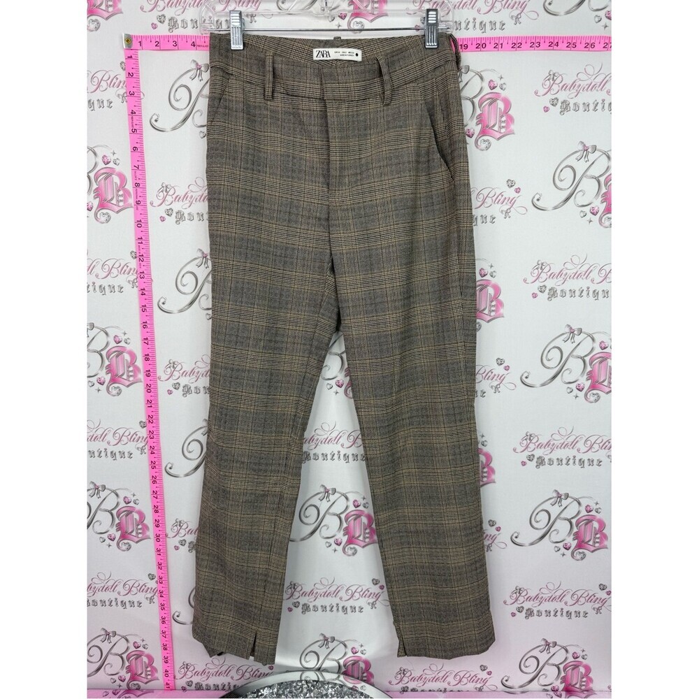ZARA pants trouser dress pants tan Brown Plaid Tailored Trousers